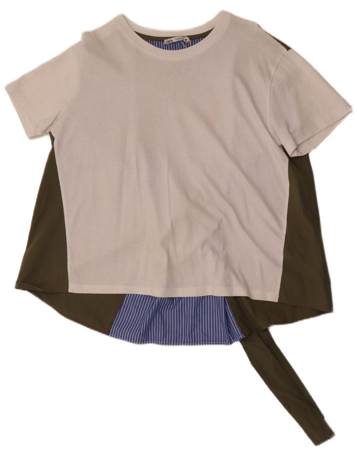 Blusa oversized feminina Zara UK 14 algodão colorblock branco médio