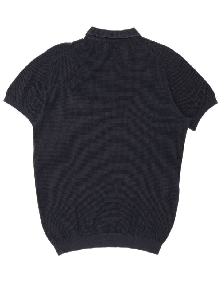 Suéter masculino Massimo Dutti de manga curta com gola polo, azul marinho médio