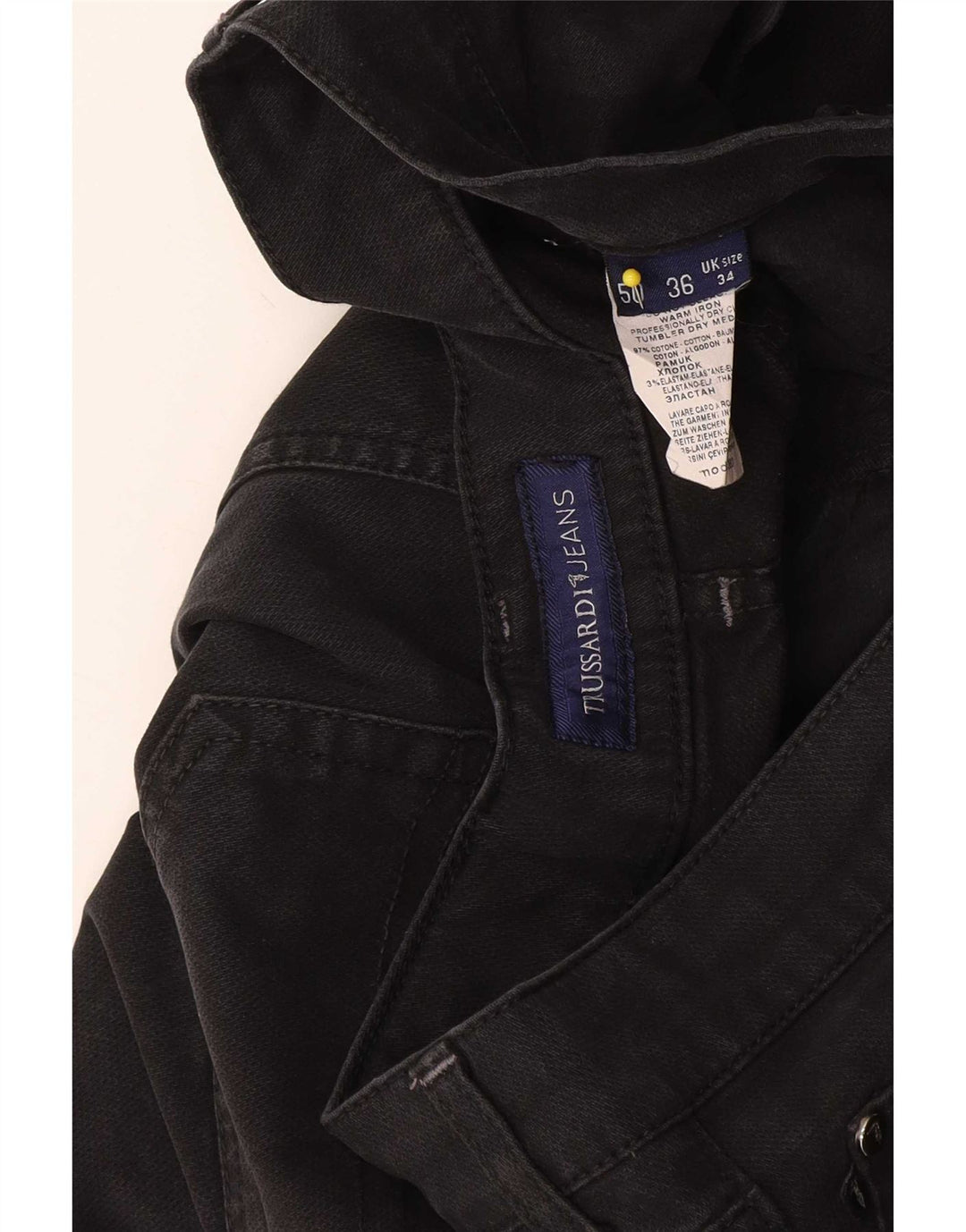 Trussardi Calça jeans masculina cortada W36 L26 algodão preto