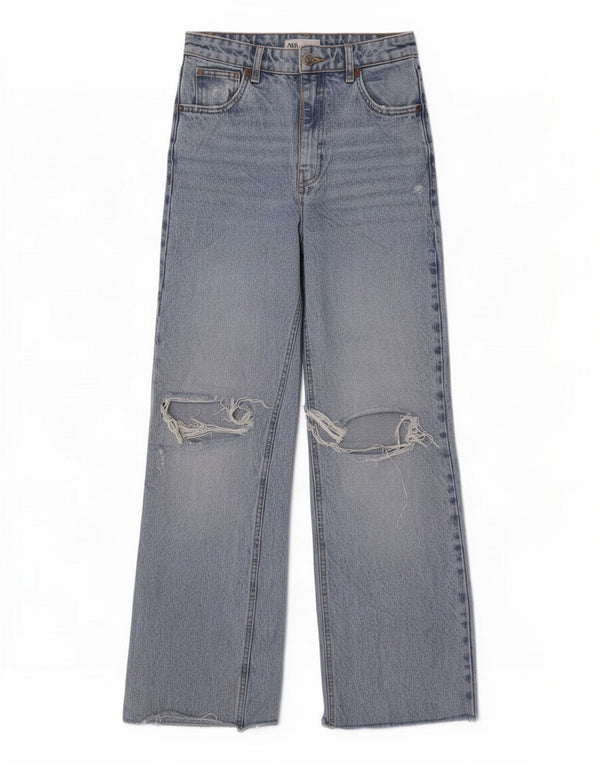 Calça jeans feminina Zara com cintura alta e perna larga EU 36 XS W26 L30 azul