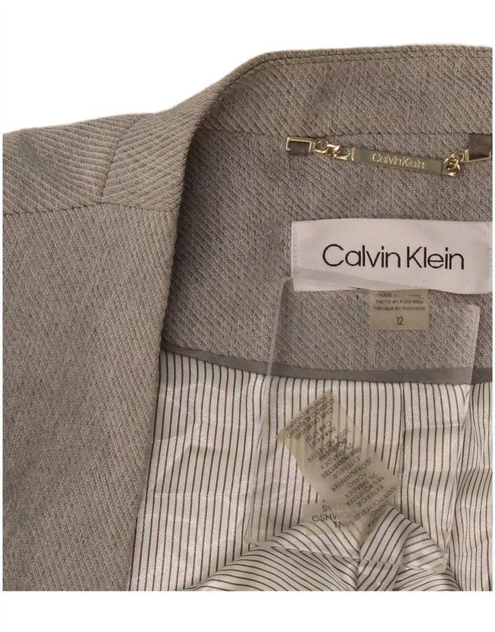 Jaqueta blazer feminina CALVIN KLEIN Longline aberta EUA 12 poliéster cinza grande