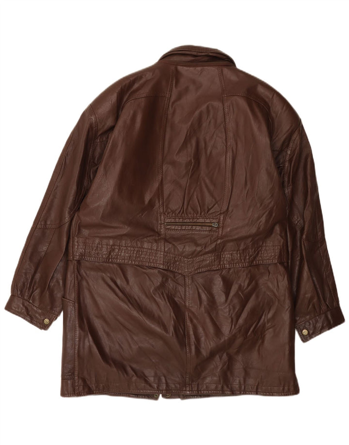 Casaco de couro feminino VINTAGE UK 14 grande marrom