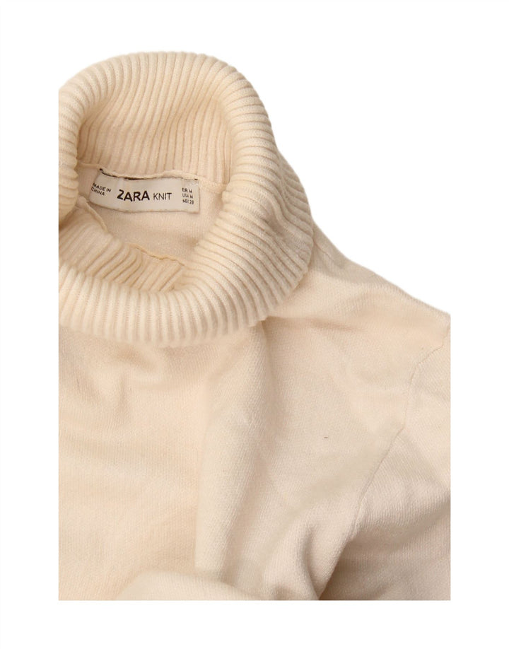 Zara Suéter feminino cropped com gola redonda Reino Unido 12 bloco colorido branco médio