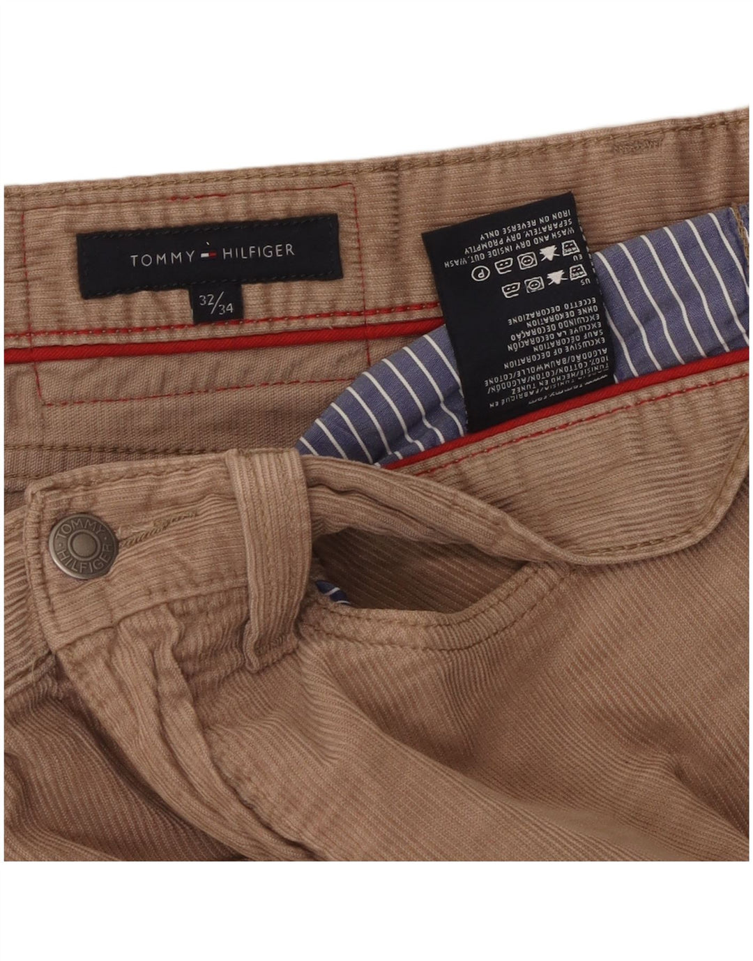 Calça masculina de veludo cotelê TOMMY HILFIGER W32 L34 algodão bege