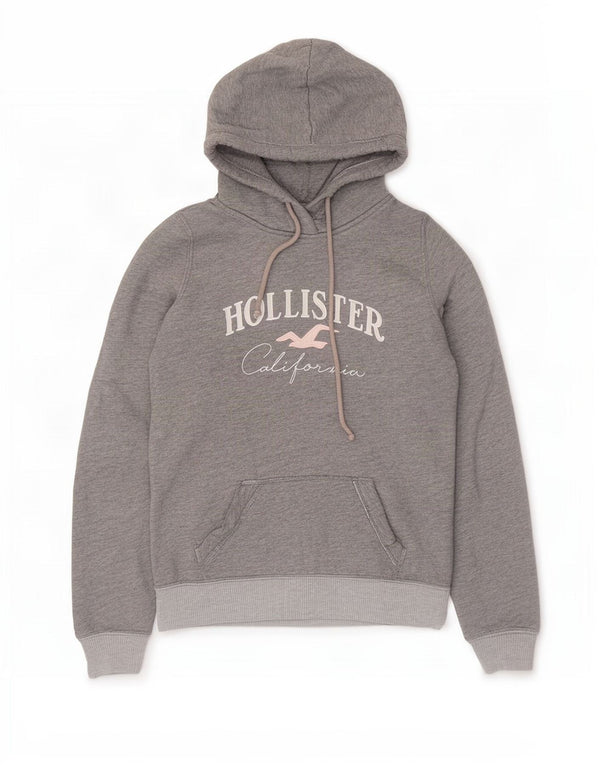 Hollister feminino gráfico moletom com capuz UK 6 XS algodão cinza