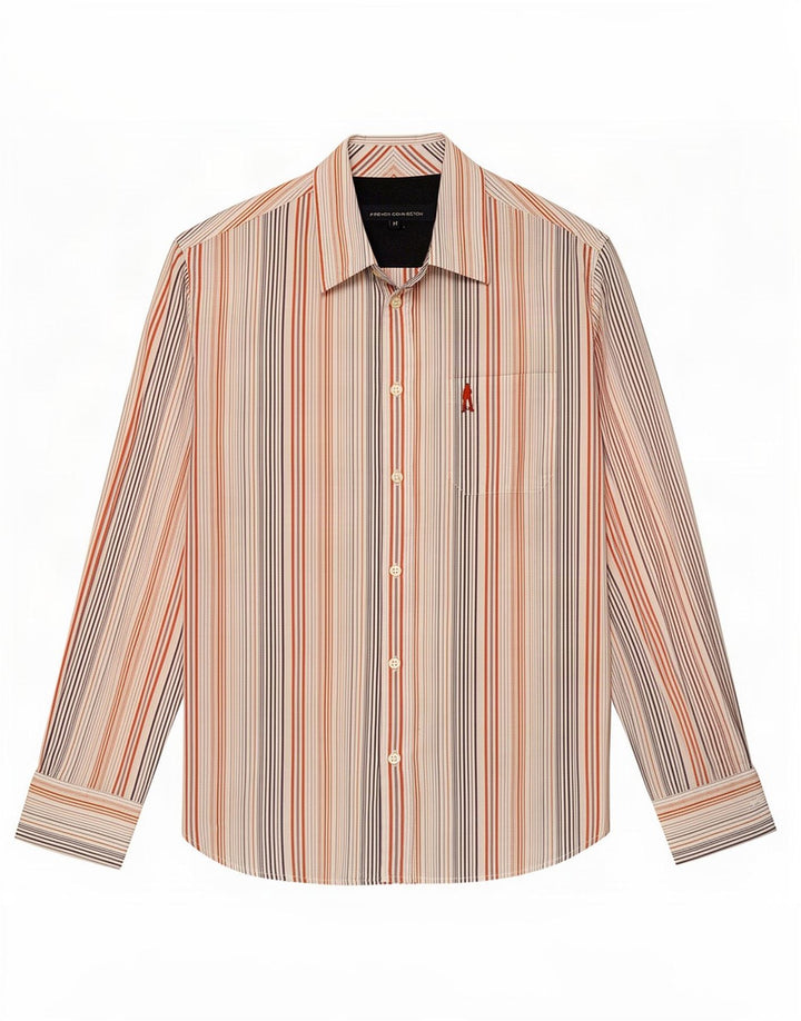 Camisa masculina French Connection de algodão listrado branco médio