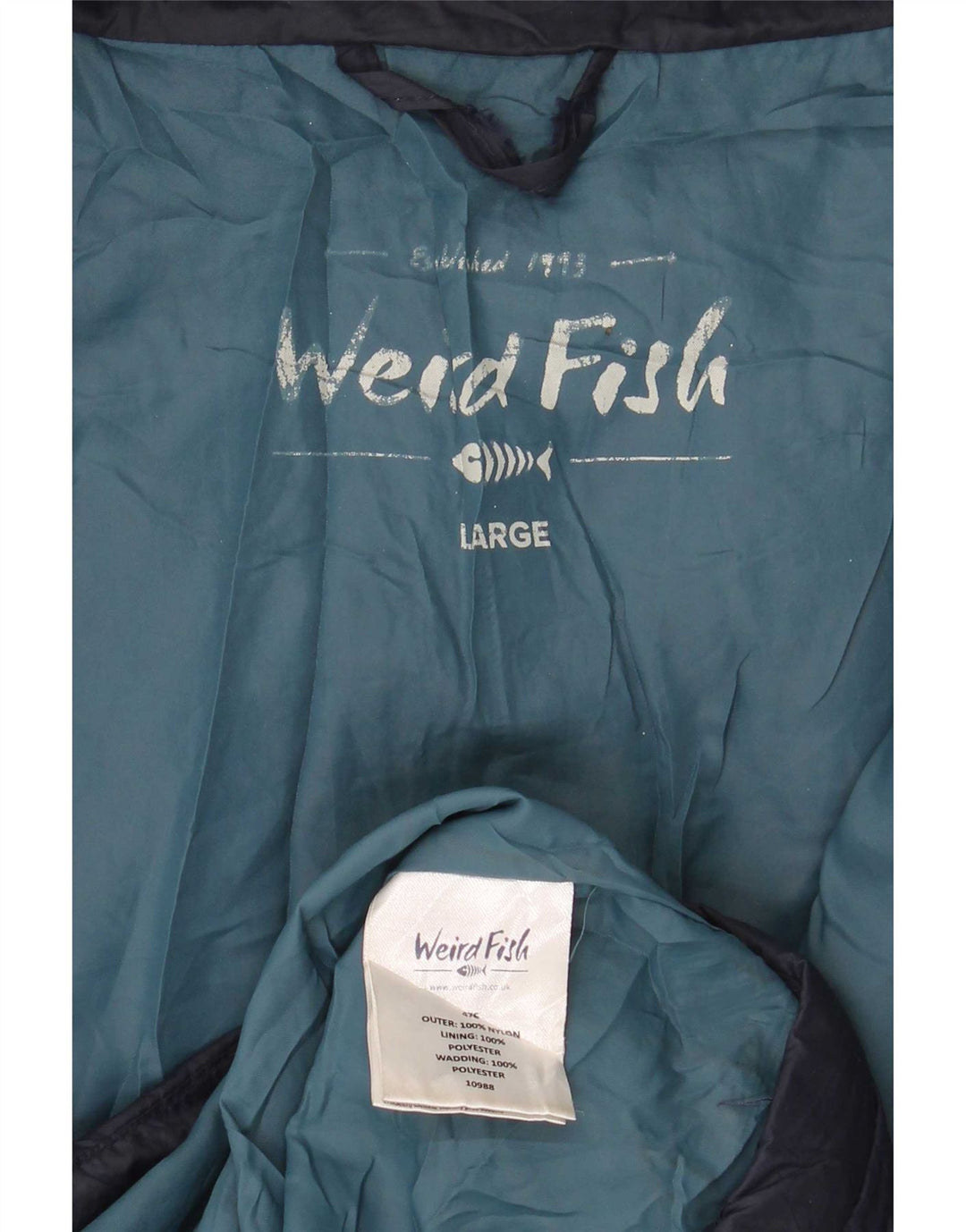 Jaqueta acolchoada masculina Weird Fish UK 40 grande nylon azul marinho