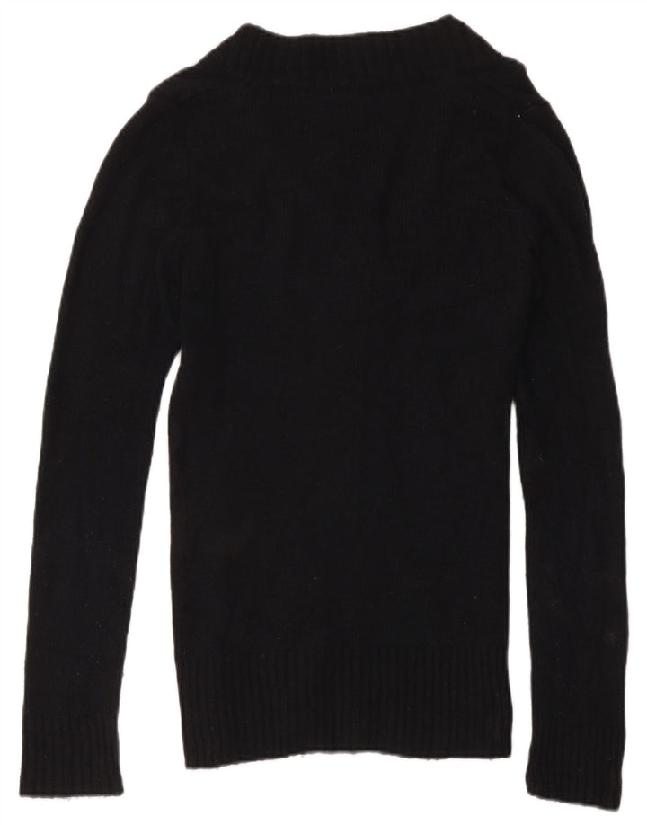 Suéter feminino Zara com decote em V UK 12 médio preto nylon