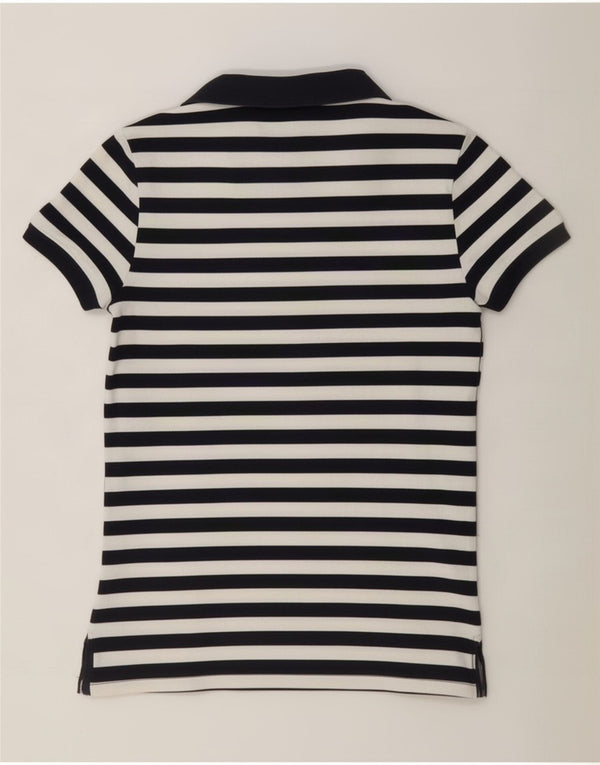 Camisa polo feminina Puma UK 10 pequena listrada branca de algodão