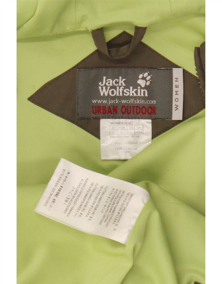 Jaqueta de chuva feminina com capuz Jack Wolfskin Reino Unido 14/16 grande poliéster cáqui