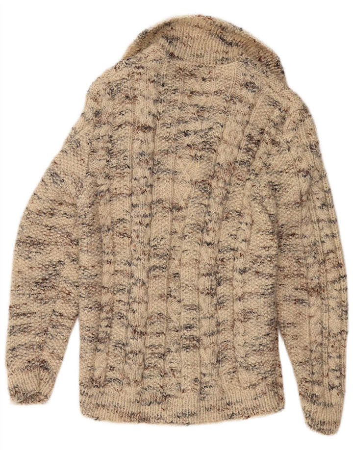 Suéter cardigã feminino VINTAGE Reino Unido 12 médio bege manchado