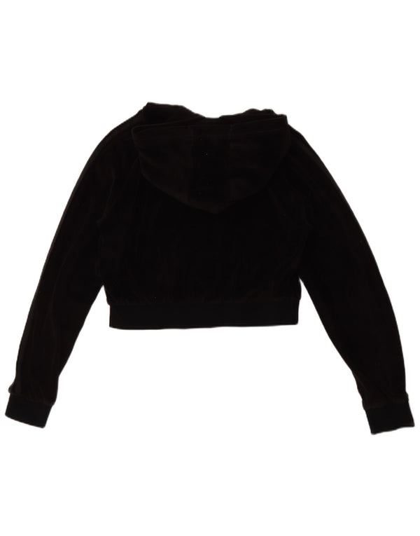 Suéter Adidas Feminino Crop Velour Zip com Capuz UK 14 Médio Preto