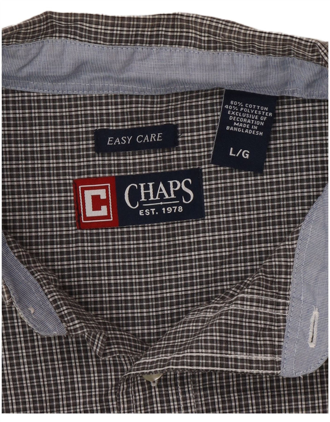 Camisa masculina de manga curta Chaps Easy Care grande algodão xadrez cinza