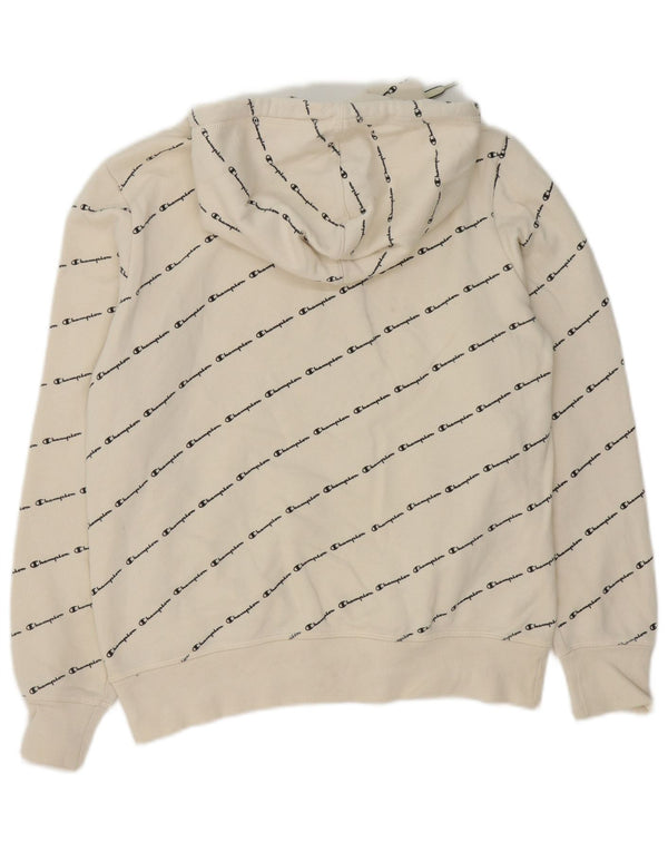 Jumper feminino com capuz gráfico Champion UK 14 algodão branco médio