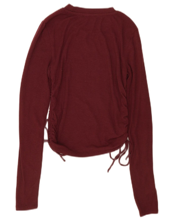 Zara Crop Top Feminino Manga Longa UK 10 Pequeno Poliéster Borgonha