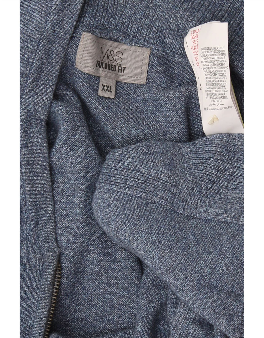 MARKS & SPENCER Mens Tailored Fit Hooded Cardigan Sweater 2XL Blue Flecked Vintage Marks & Spencer and Second-Hand Marks & Spencer from Messina Hembry 