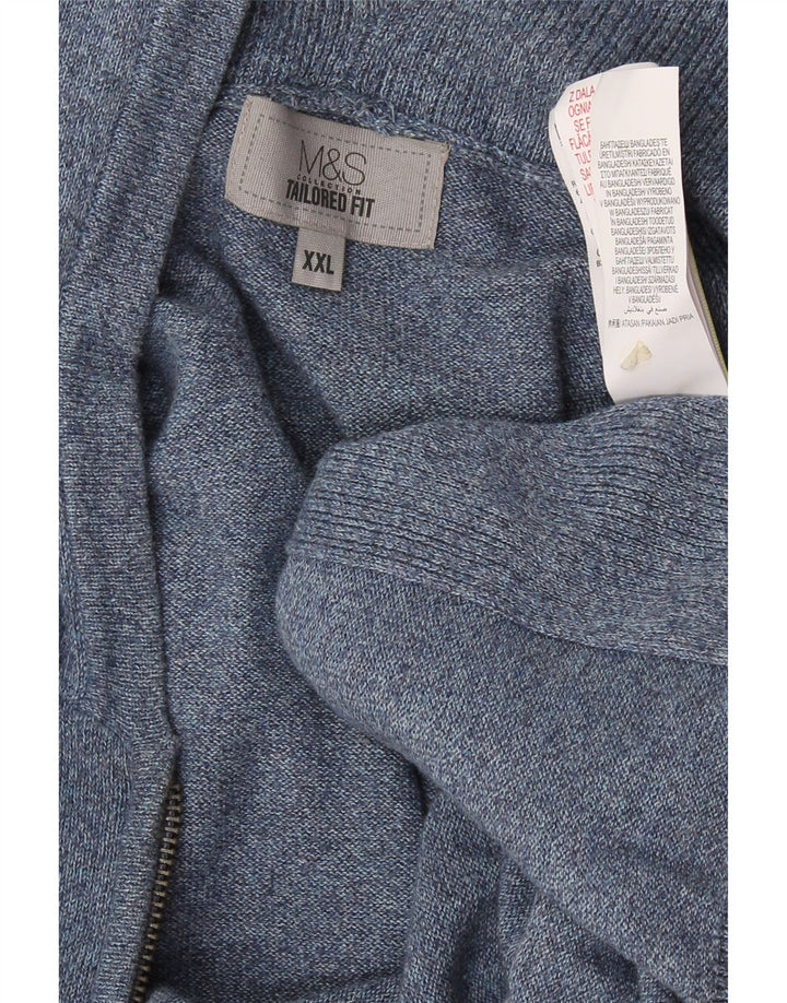 MARKS & SPENCER Mens Tailored Fit Hooded Cardigan Sweater 2XL Blue Flecked Vintage Marks & Spencer and Second-Hand Marks & Spencer from Messina Hembry 