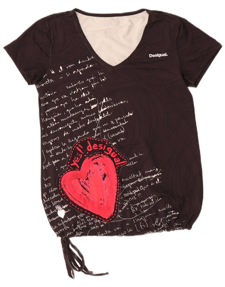 Camiseta gráfica feminina Desigual Top UK 10 pequena poliamida preta