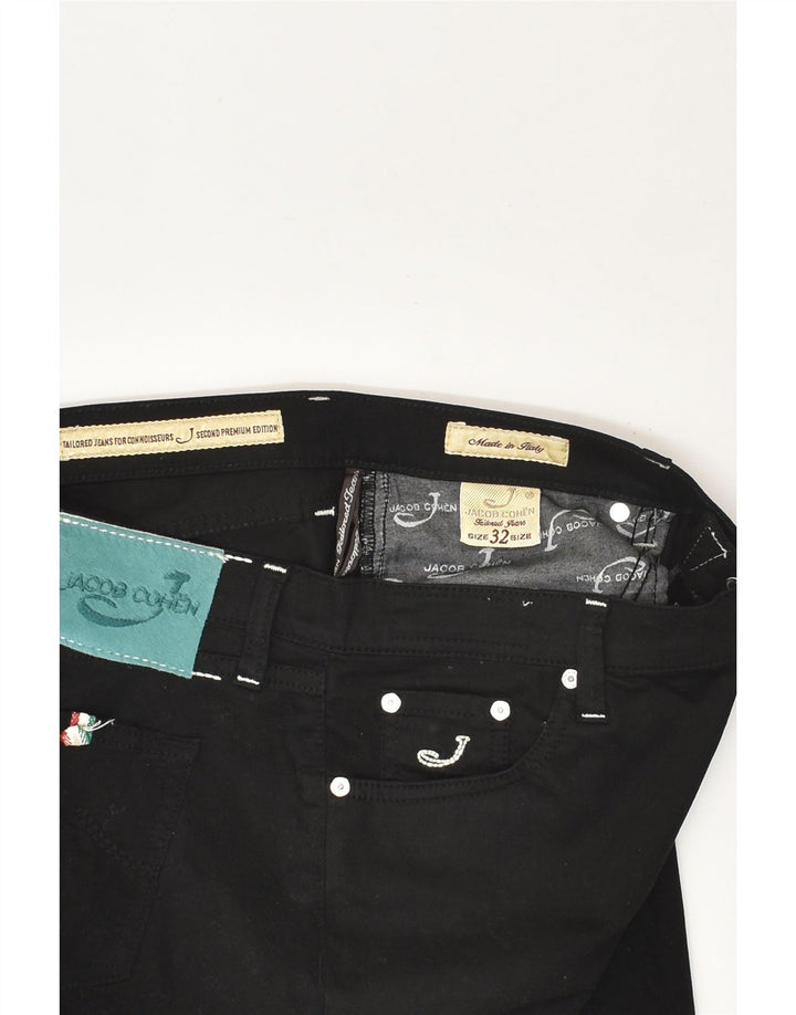 JACOB COHEN Womens Straight Casual Trousers W32 L27 Black Cotton | Vintage Jacob Cohen | Thrift | Second-Hand Jacob Cohen | Used Clothing | Messina Hembry 