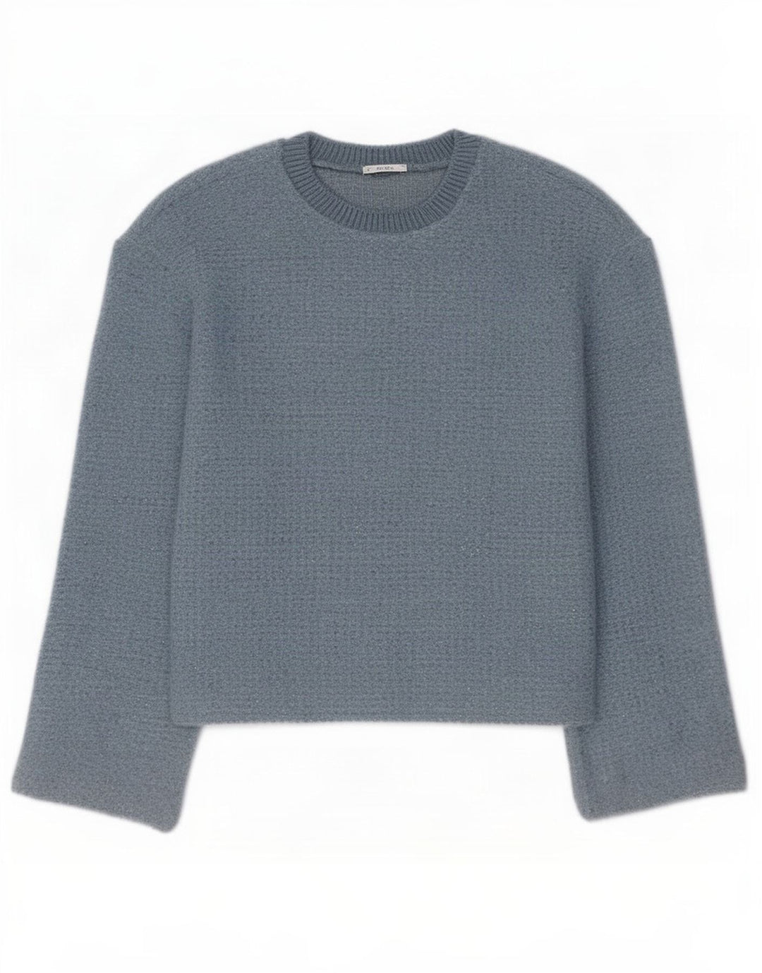 Zara Suéter feminino cropped com gola redonda Reino Unido 14 poliéster azul médio