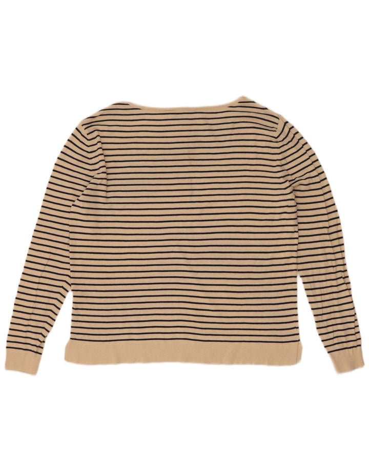 Zara Top feminino oversized manga comprida UK 10 pequeno bege listrado náutico