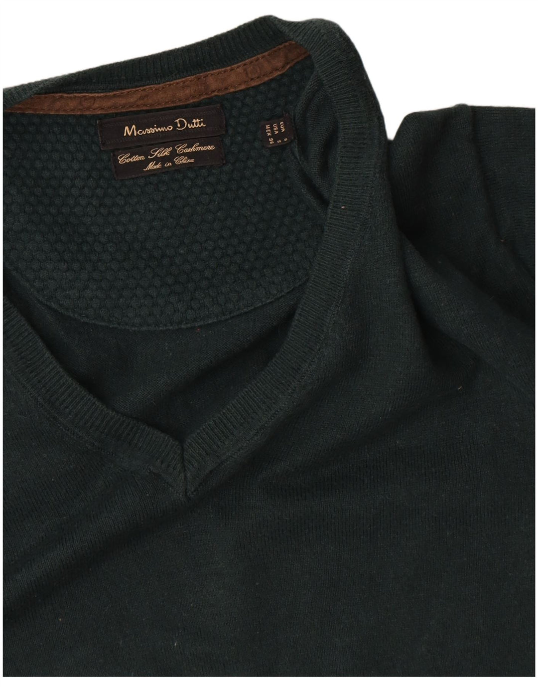 Suéter masculino Massimo Dutti com decote em V pequeno algodão verde