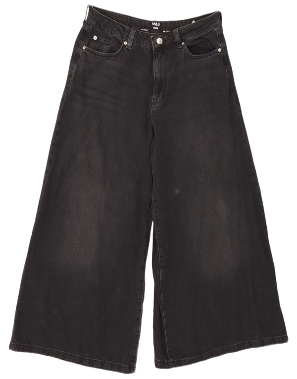 Calça jeans feminina Marks & Spencer com perna larga Reino Unido 14 grande W32 L27 algodão preto