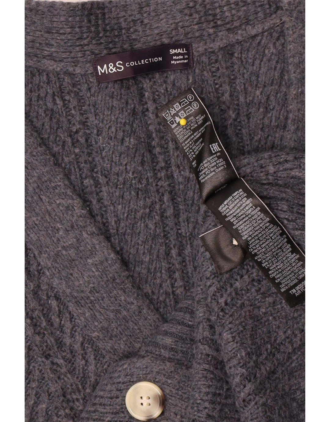 Suéter cardigã feminino grande Marks & Spencer Reino Unido 10 pequeno cinza