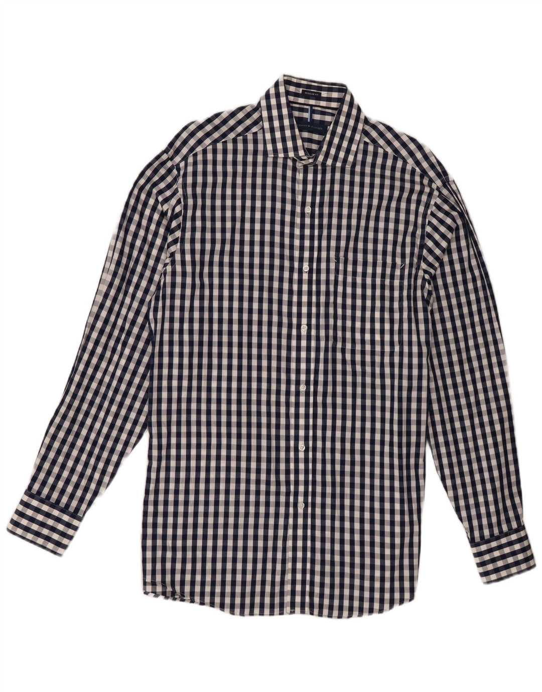 Camisa masculina Tommy Hilfiger Regular Fit tamanho 15 1/2 médio azul marinho guingão