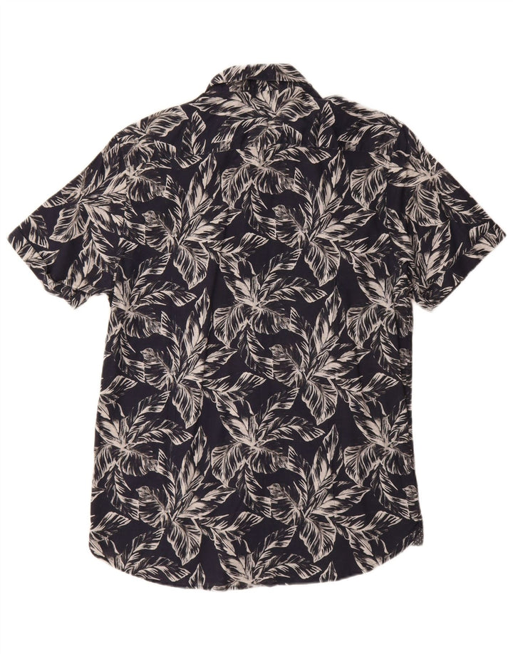 Camisa masculina de manga curta Ted Baker tamanho 3 algodão floral azul marinho médio