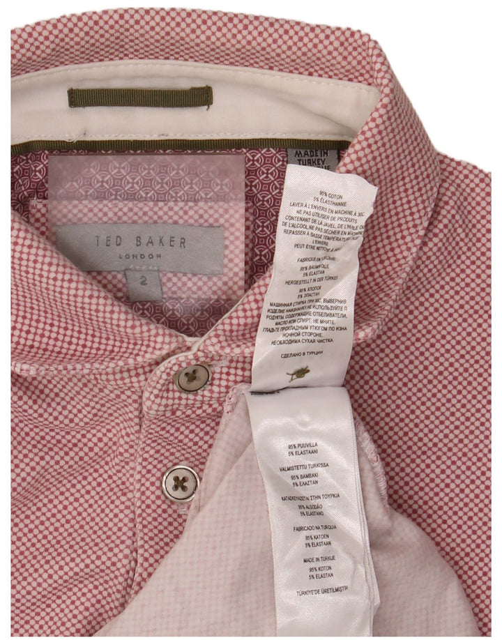 Camisa polo masculina Ted Baker tamanho 2 pequeno algodão manchado rosa