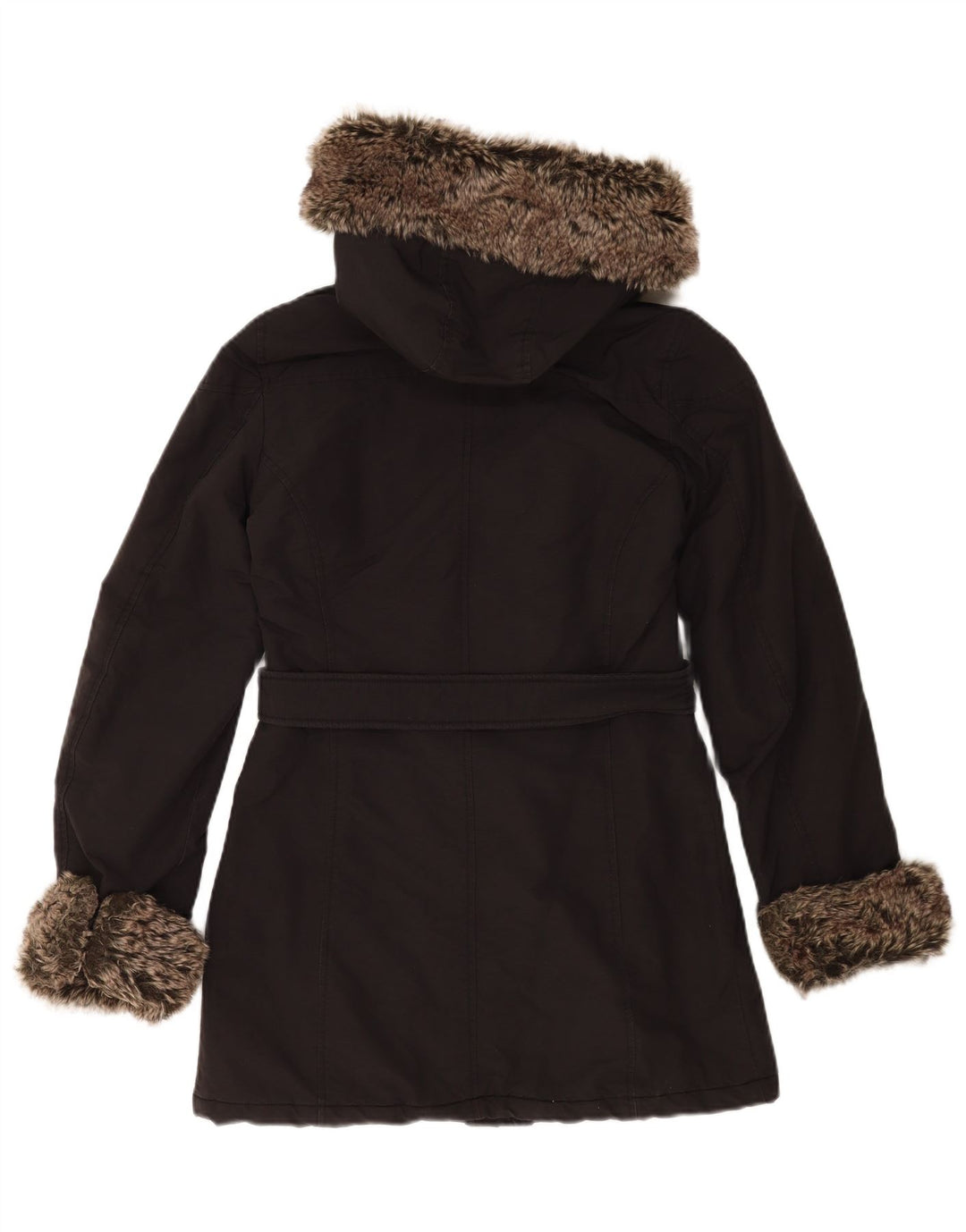 Jaqueta parka feminina Refrigue com capuz grande UK 6 XS preto nylon