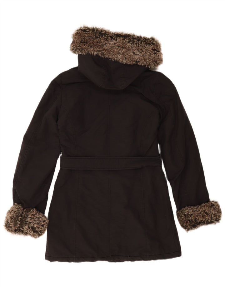 Jaqueta parka feminina Refrigue com capuz grande UK 6 XS preto nylon