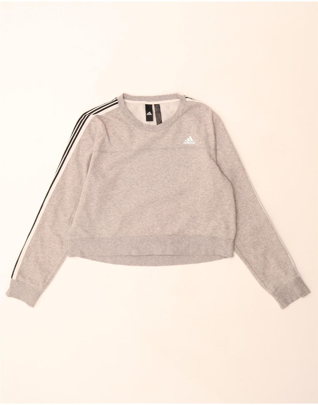 ADIDAS Womens Crop Sweatshirt Jumper UK 12/14 Médio Cinza Flecked Algodão