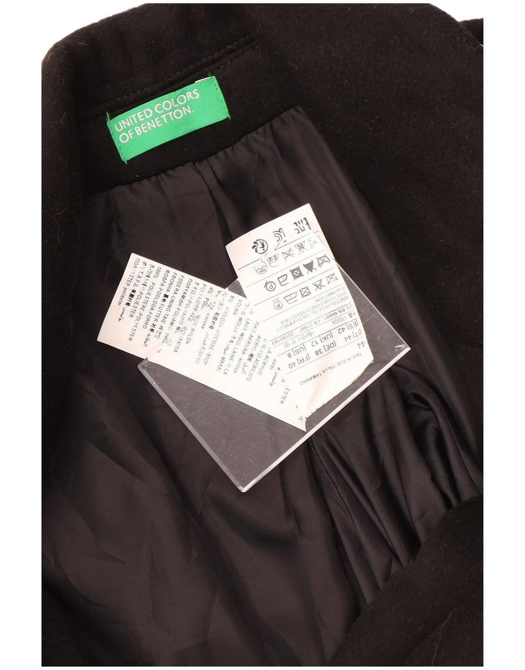 Sobretudo feminino Benetton UK 12 poliéster preto médio