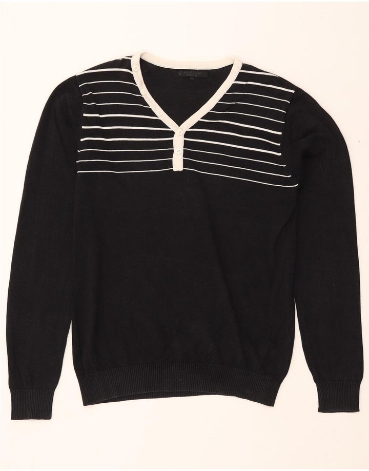 Suéter masculino JACK & JONES com decote em V grande listrado preto