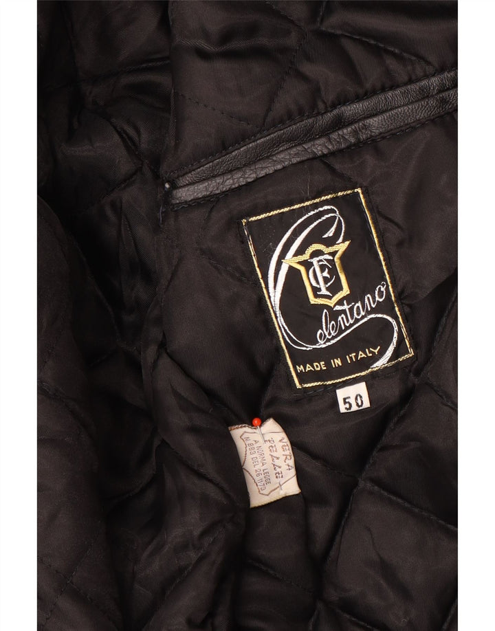 Jaqueta de couro masculina vintage IT 50 grande couro preto