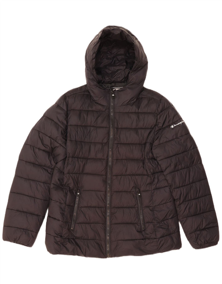 Jaqueta feminina acolchoada com capuz Champion UK 44 2XL poliamida preta