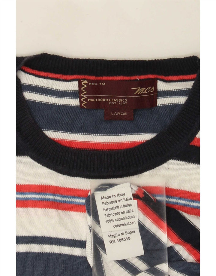 Suéter masculino Marlboro Classics com gola redonda, grande listrado multicolorido