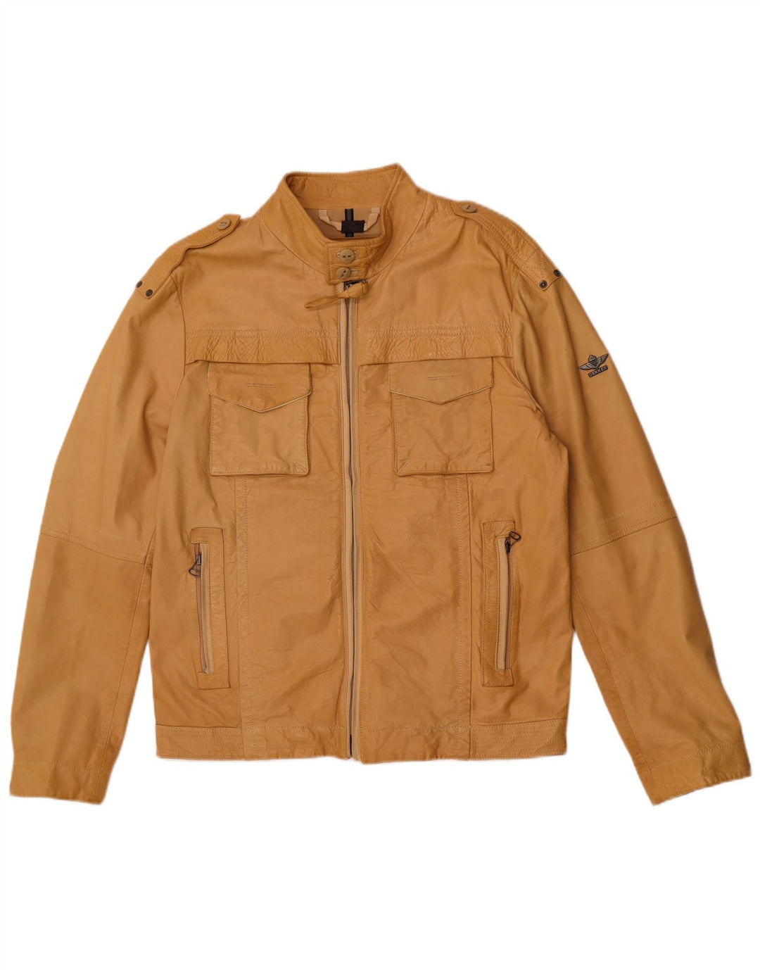Jaqueta de couro militar masculina Dekker UK 38 médio bege