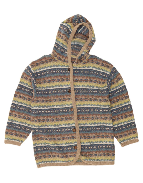 Suéter cardigã feminino vintage com capuz UK 18 XL listrado multicolorido