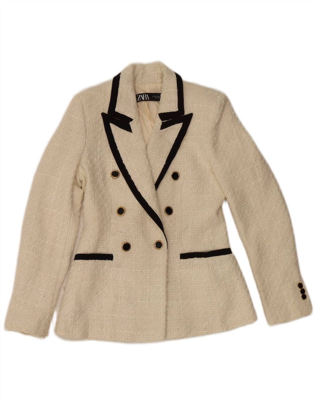 Jaqueta blazer feminina Zara com peito duplo Reino Unido 6 XS off white poliéster