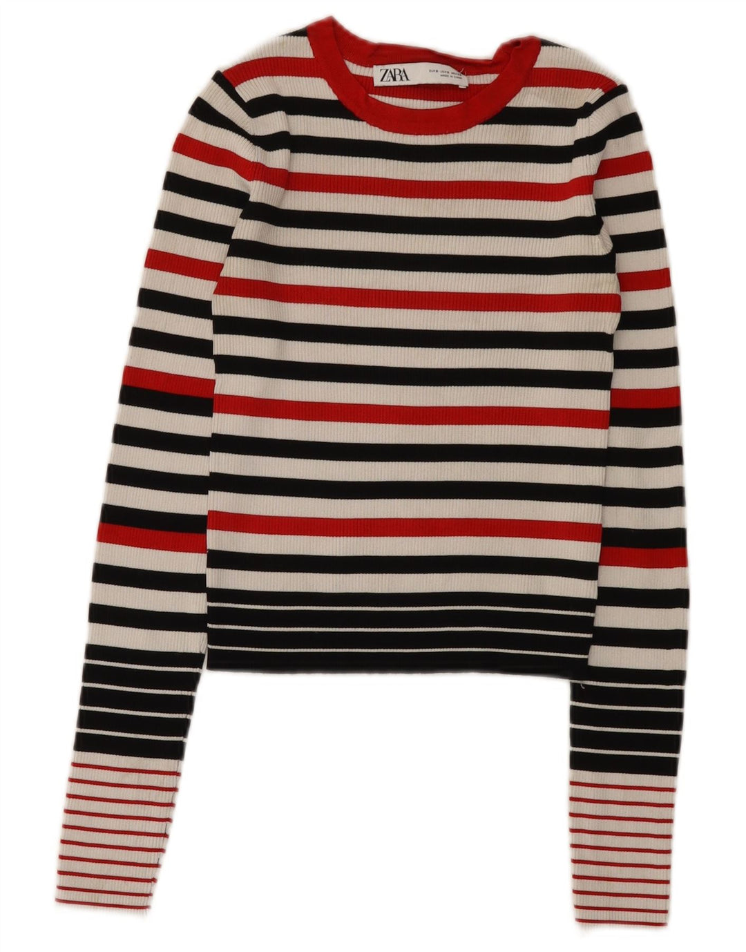 Zara Crop Top Feminino Manga Longa UK 8 Pequena Viscose Listrada Multicolorida