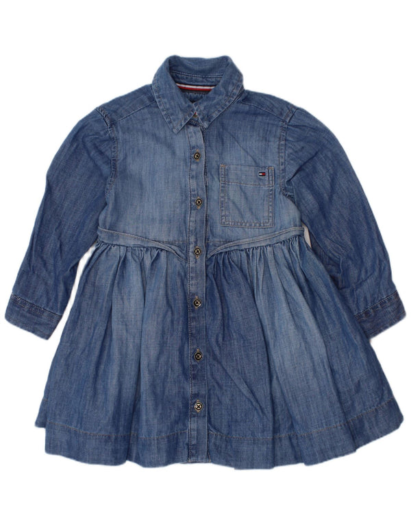 TOMMY HILFIGER Vestido jeans de manga comprida para bebês meninas 18 a 24 meses algodão azul
