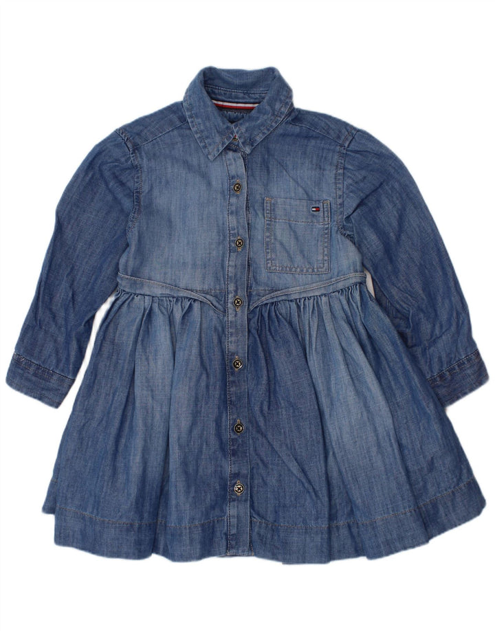 TOMMY HILFIGER Vestido jeans de manga comprida para bebês meninas 18 a 24 meses algodão azul