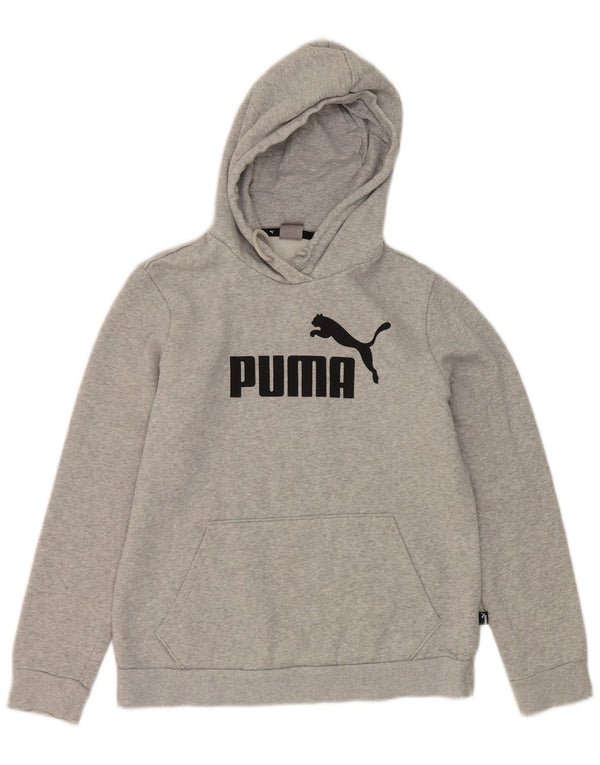 Puma feminino gráfico moletom com capuz UK 12 algodão cinza médio