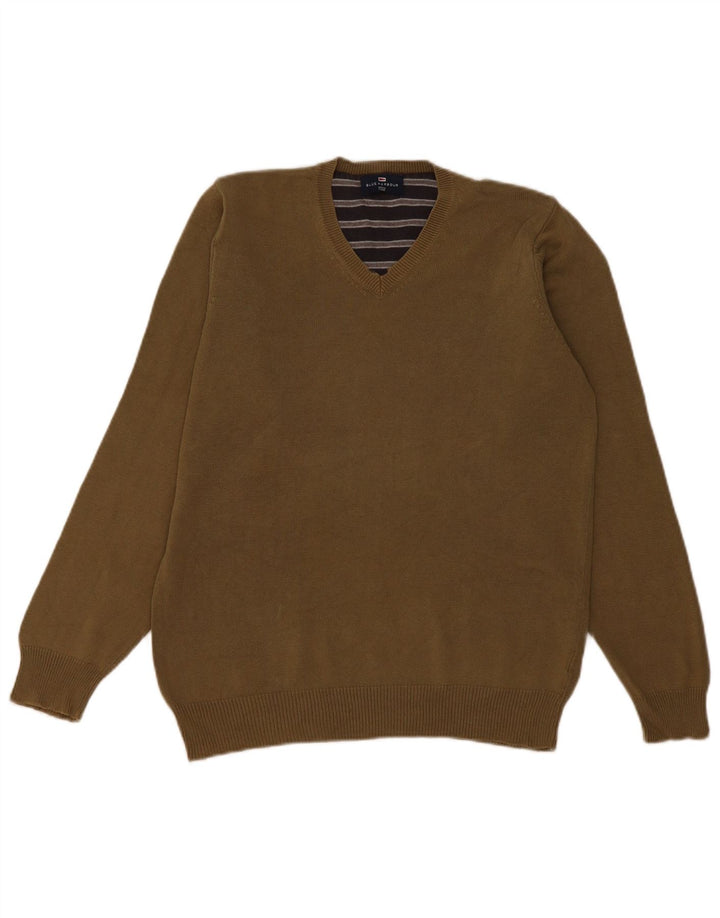 Suéter masculino Marks & Spencer Blue Harbor com decote em V, pequeno algodão cáqui