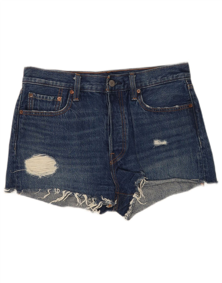 Shorts jeans feminino Levi's 501 desgastado W28 algodão azul médio