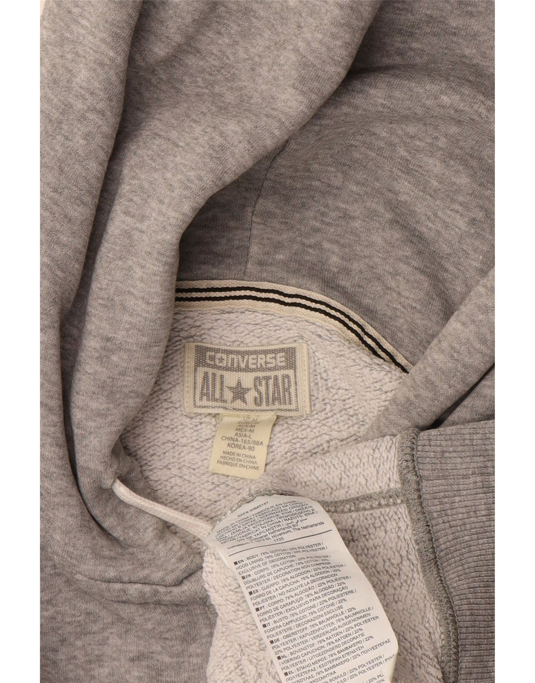Suéter Converse masculino com capuz e zíper cinza médio algodão manchado