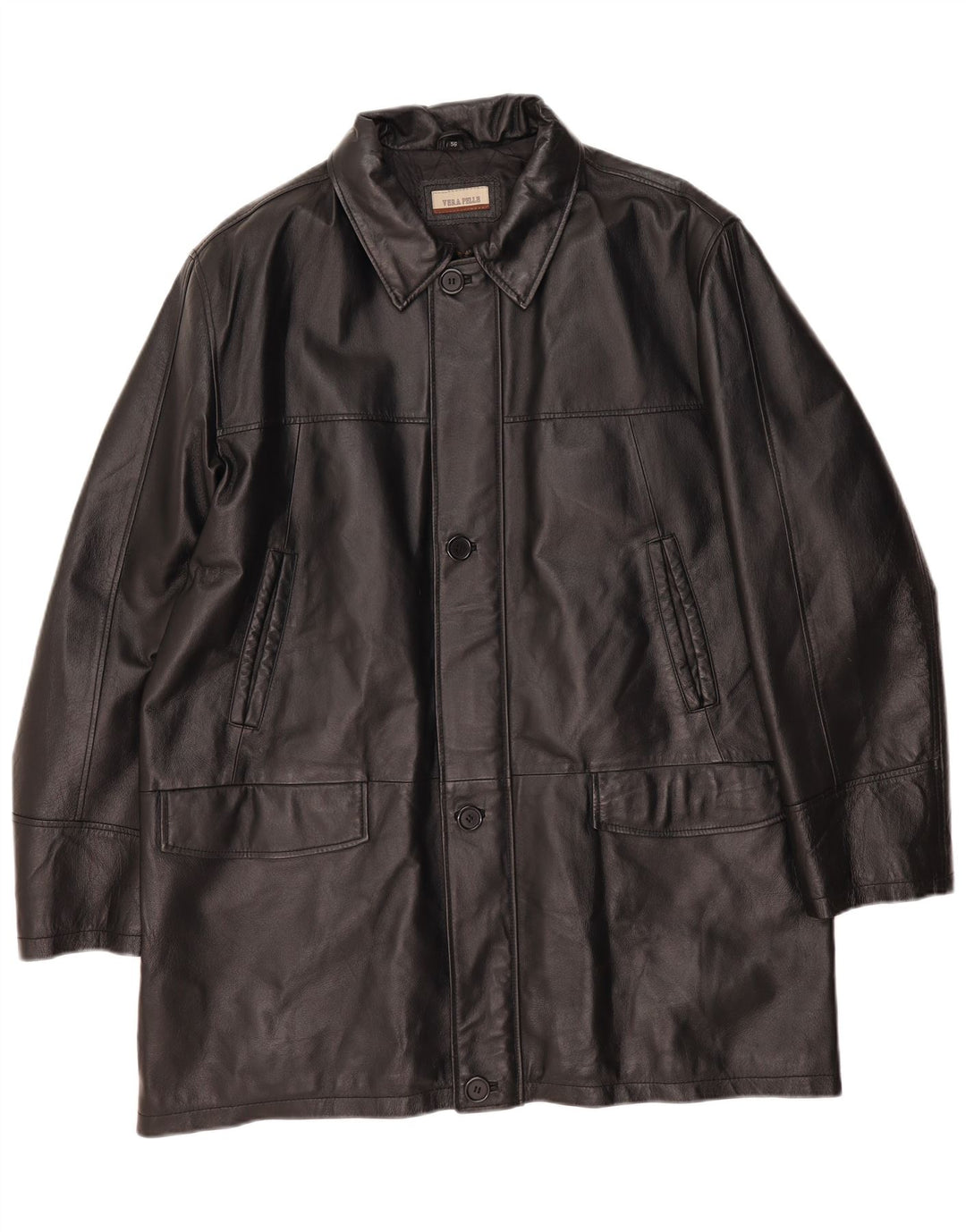 Casaco de couro masculino vintage IT 56 3XL couro preto